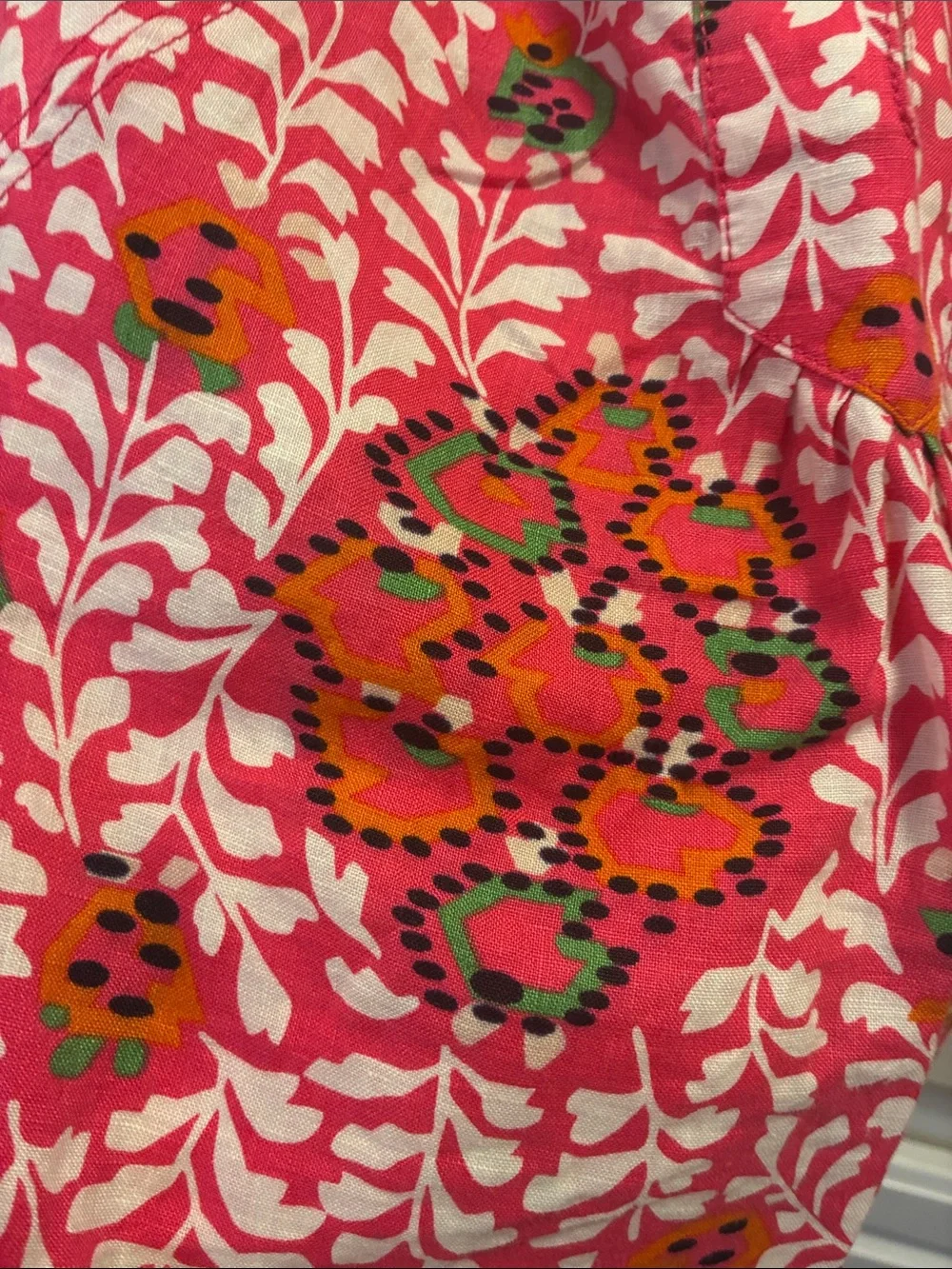 Tory Burch 100% linen Pink abstract Floral Tunic Top with 3/4 sleeves